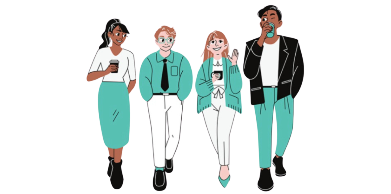 a graphic of young people walking