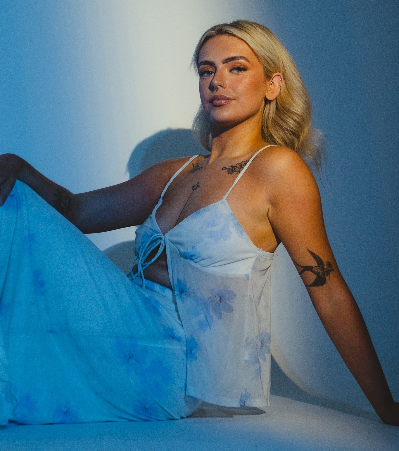 portrait of a woman on a blue background