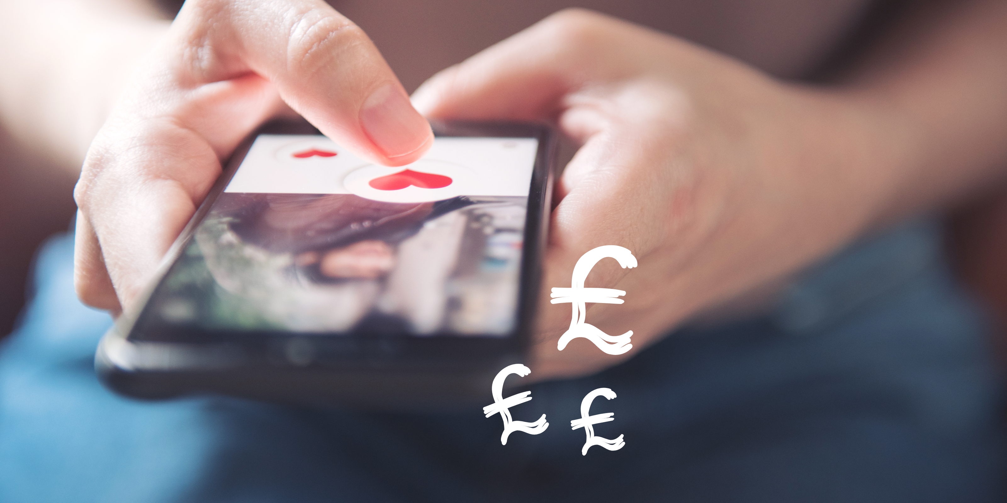 person scrolling on dating apps with the pound symbol surrounding their phone