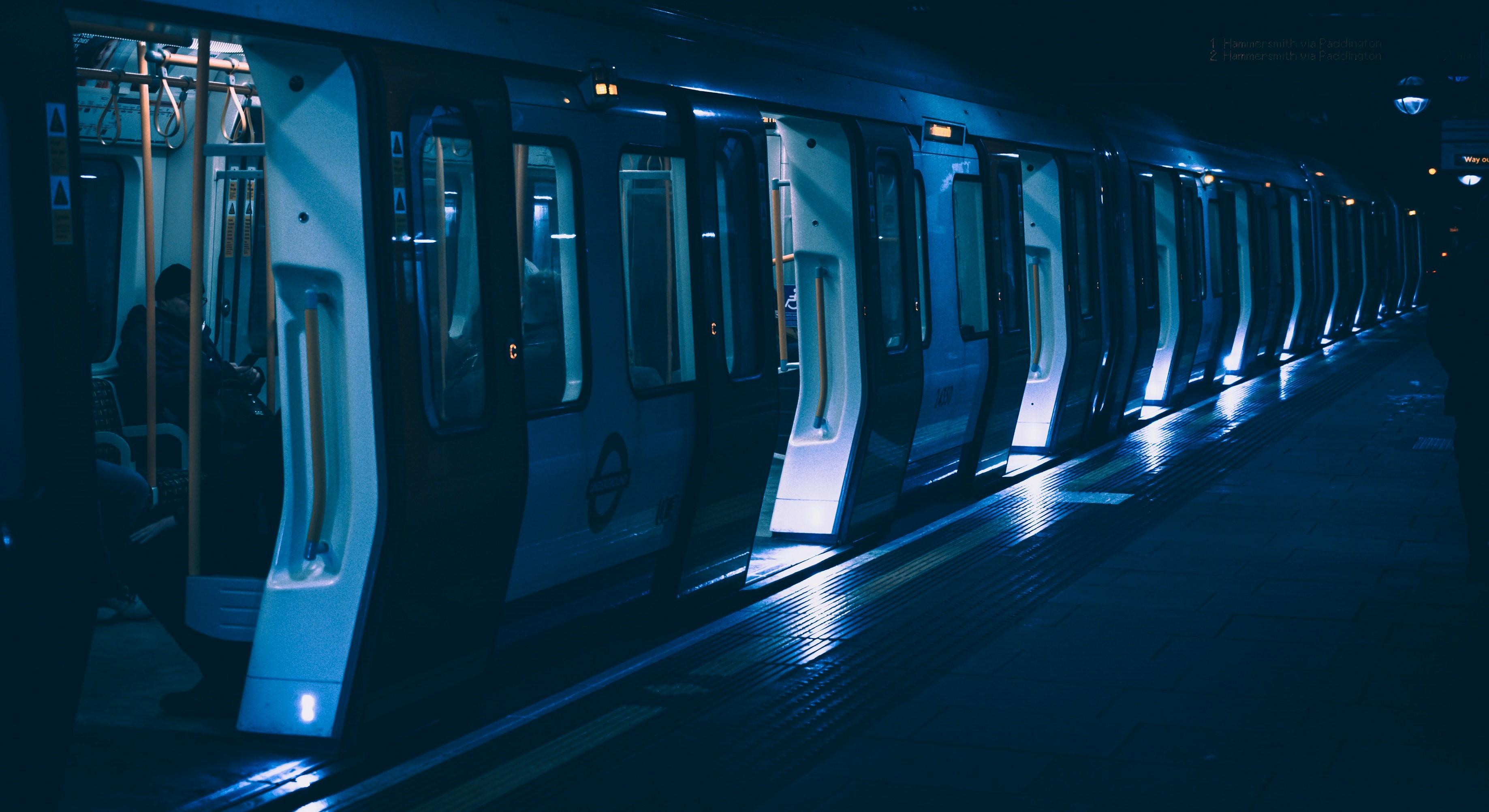 london underground train car at night