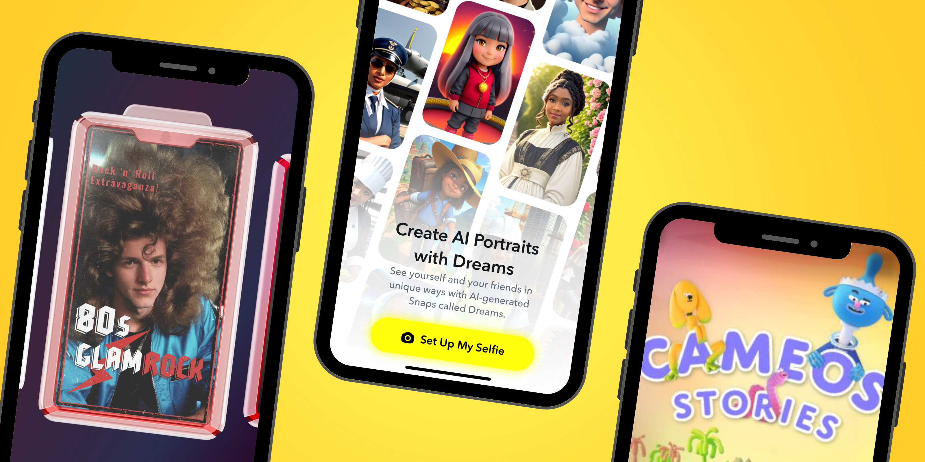 a collection of screenshots from snapchat on a yellow background