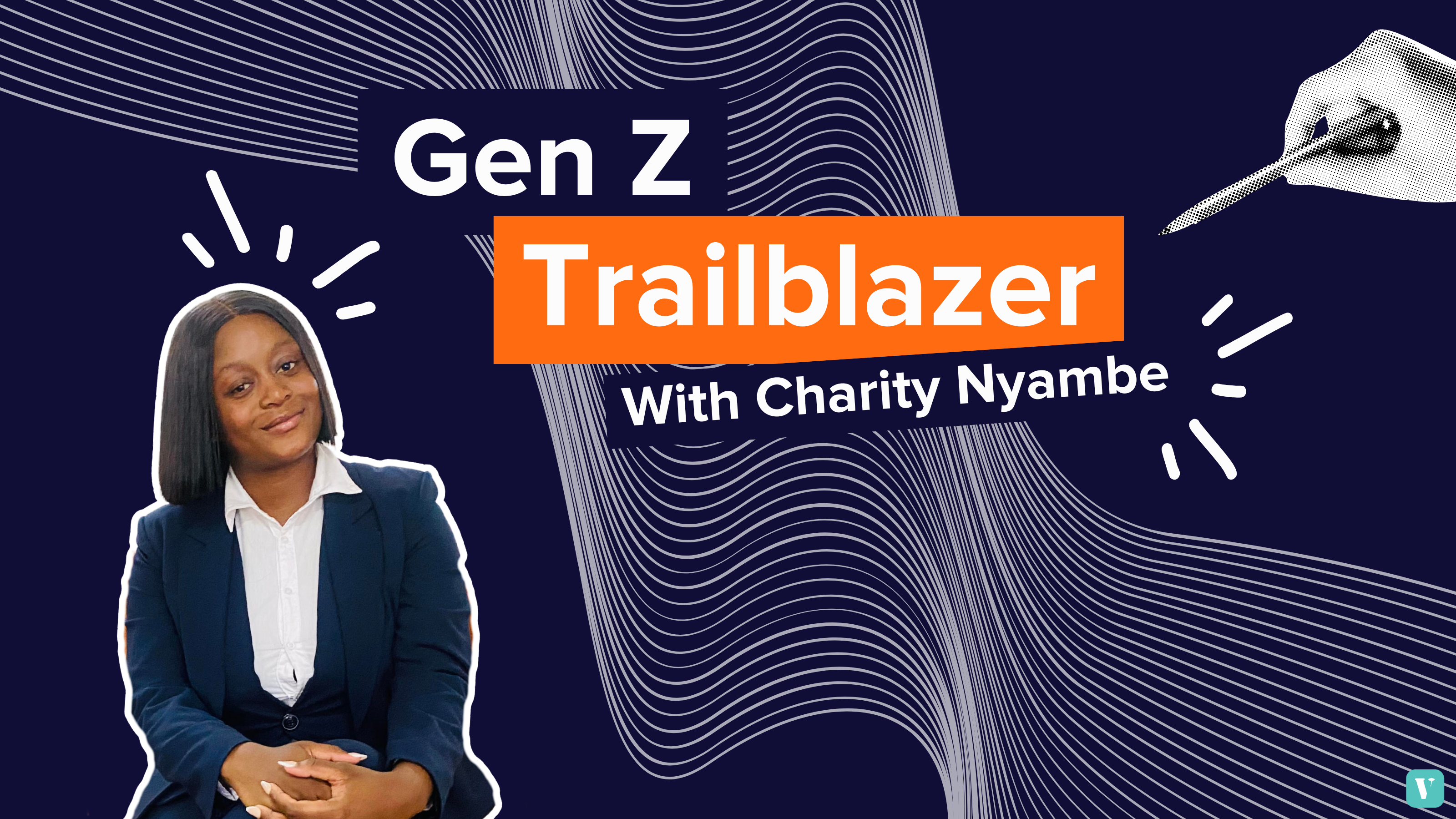 A cover image graphic that reads "Gen Z Trailblazer with Charity Nyambe" on a navy background