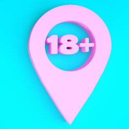 18+ symbol on a blue background