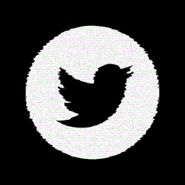 a glitched Twitter logo on a black background