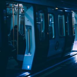 london underground train car at night