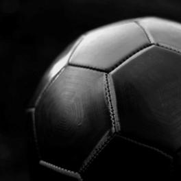 black and white photo of soccer ball