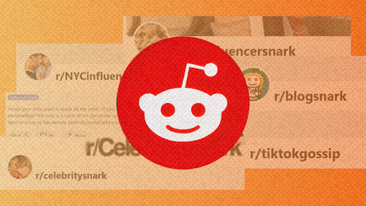 reddit logo on a collage of titles of snark pages