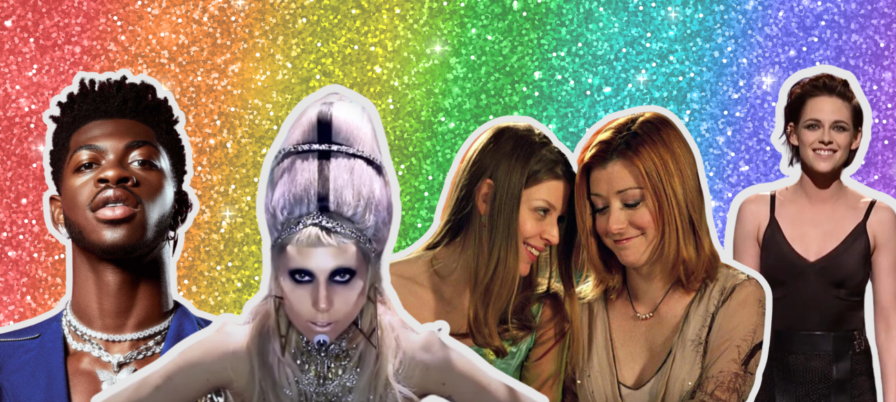 a collage of LGBTQ+ culture icons