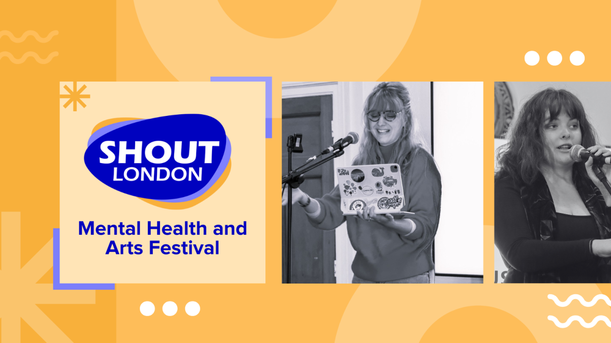 Shout Celebration London Mental Health and Arts Festival on an orange background